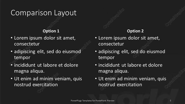 Comparison presentation slide layout