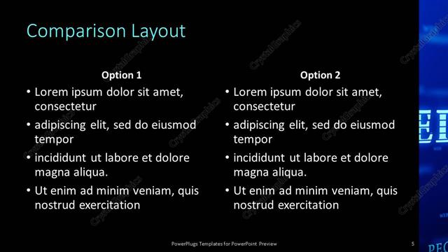 Comparison presentation slide layout