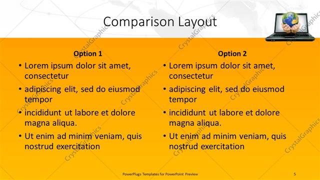 Comparison presentation slide layout