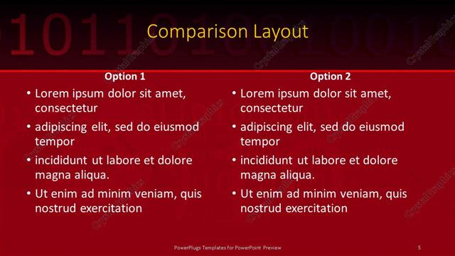 Comparison presentation slide layout