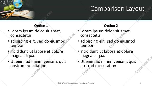 Comparison presentation slide layout