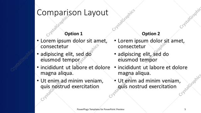 Comparison presentation slide layout