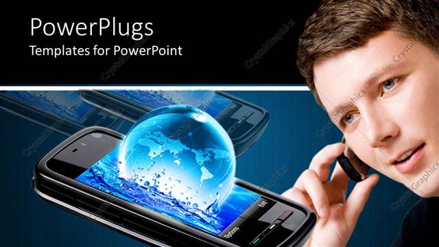  Presentation with phone - Globe splashing out of a watered screen of a mobile phone