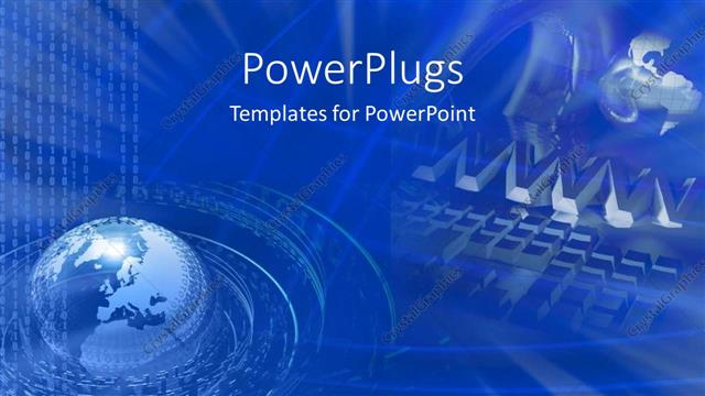  Presentation with binary blue - Globe surrounded by circles of binary codes and www, computer keyboard on blue background