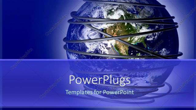  Presentation with simple - Globe surrounded by wire on simple bold blue background