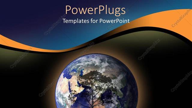  Presentation with fire - Globe with tree and large fire with flames depicting dangers of environment on dark background