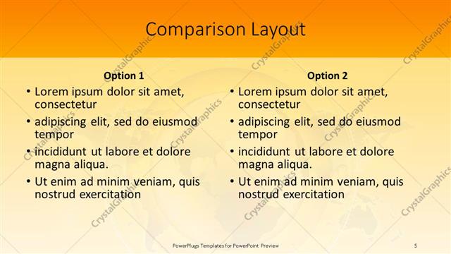Comparison presentation slide layout
