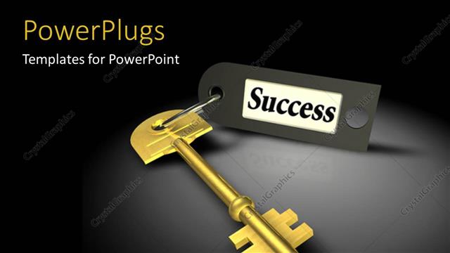  Presentation with key - A glolden key with the success tag