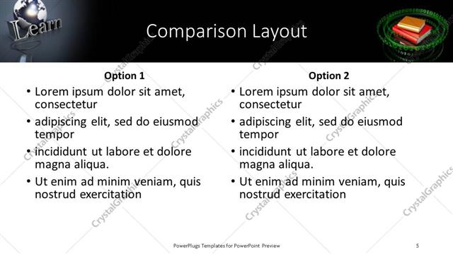 Comparison presentation slide layout