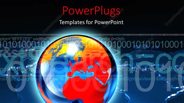  Presentation with binary blue - Glossy globe on digital binary code and world map on blue and black background