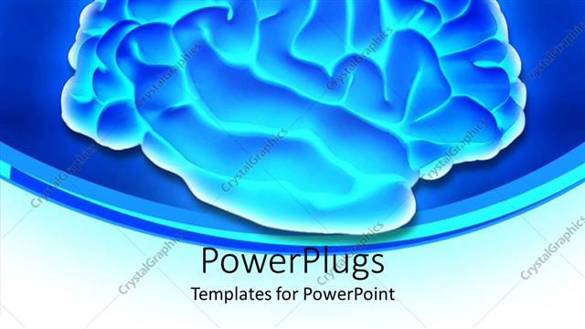  Presentation with blue brain - Glowing 3D depiction of human brain with silver margins on blue background