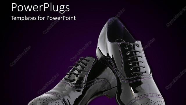  Presentation with men shoes - Glowing black men elegant shoes on purple and black background