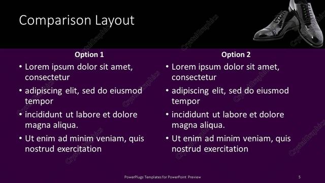 Comparison presentation slide layout
