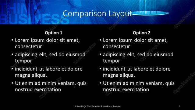 Comparison presentation slide layout