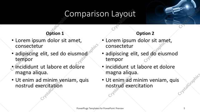 Comparison presentation slide layout