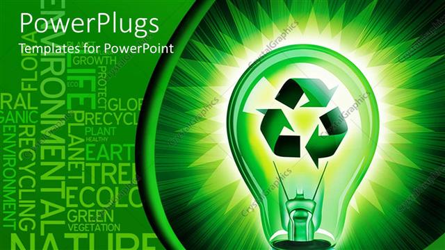  Presentation with idea - Glowing bulb with recycle sign inside in green background