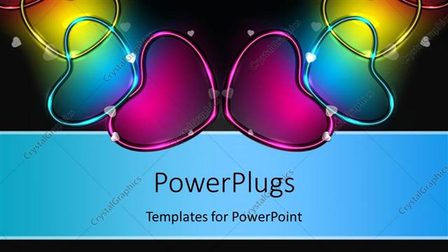  Presentation with colorful - Glowing colorful heart shaped symbols over black background
