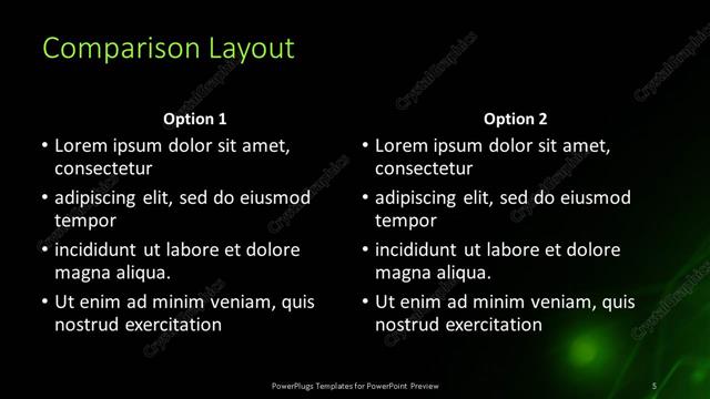 Comparison presentation slide layout