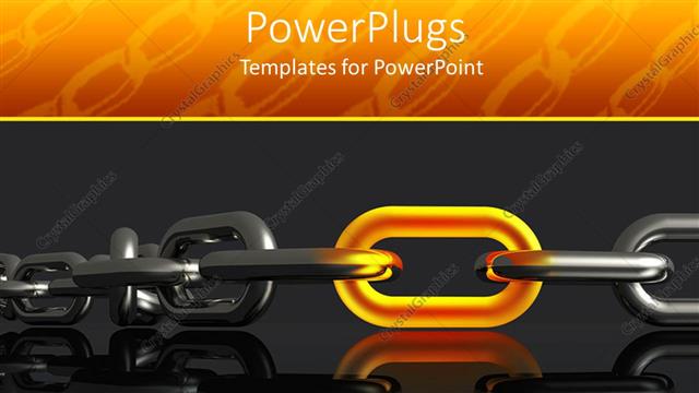  Presentation with gold border - Glowing gold link in steel chain, orange chain border