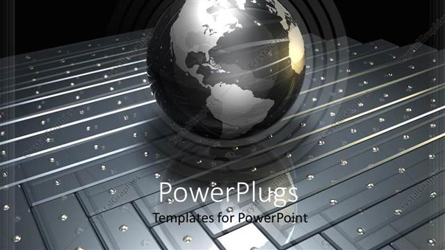  Presentation with metallic - Glowing grey globe resting on metallic surface