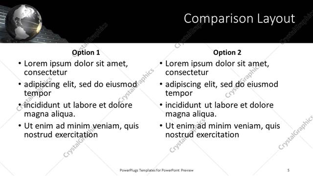 Comparison presentation slide layout