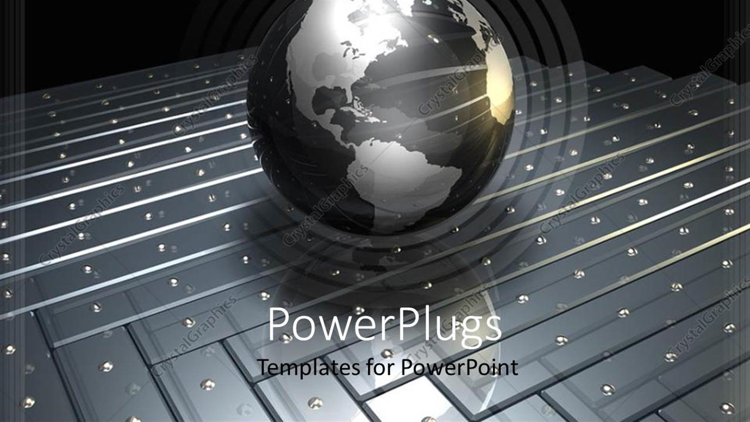 Featuring Glowing Grey Globe Resting on Metallic Surface