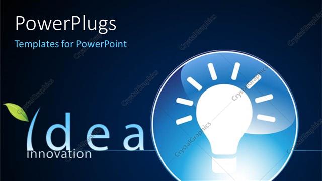  Presentation with idea - Glowing light bulb in?blue circle depicting innovation and bright?ideas