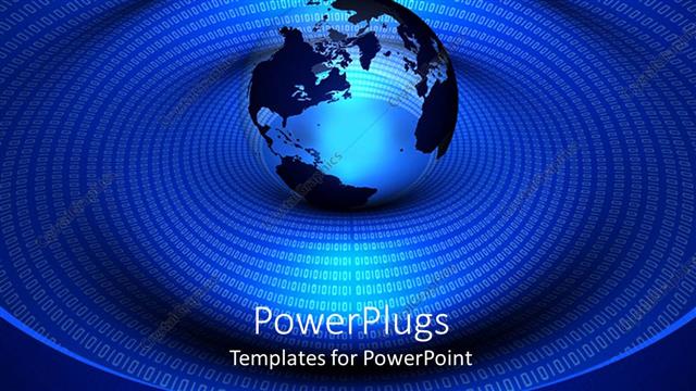  Presentation with binary blue - Glowing semi transparent globe in the middle of binary code pool on blue background