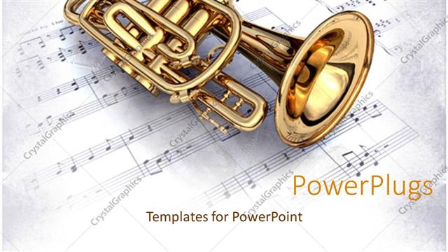  Presentation with trumpet - Gold 3D colored trumpet on a white music note