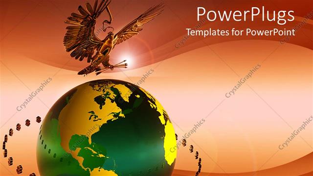  Presentation with dollar signs - Gold American eagle with arrows in claws above green and gold globe surrounded by dollar signs