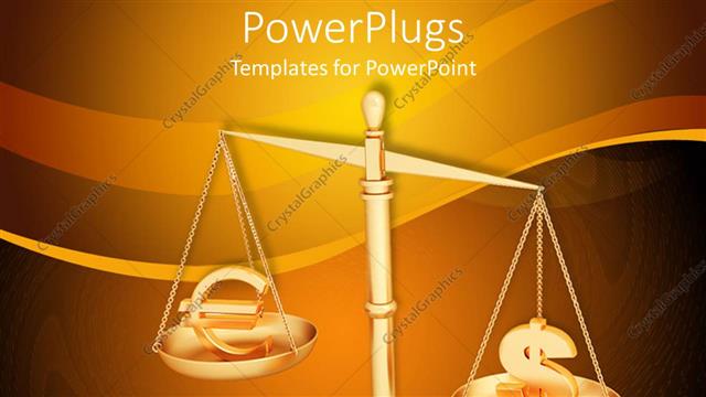  Presentation with euro - Gold balancing scales with dollar sign opposite euro