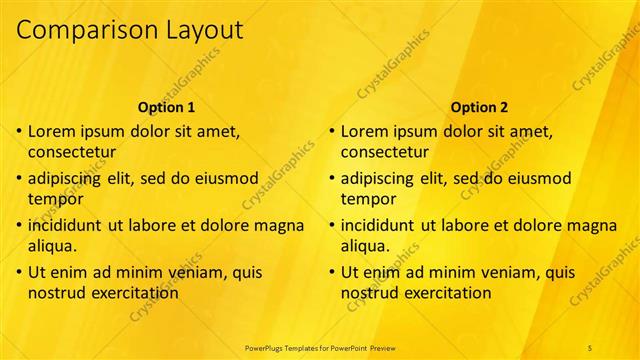 Comparison presentation slide layout