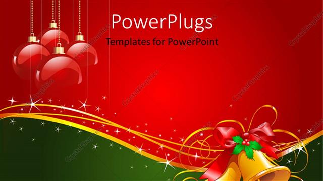  Presentation with gold red - Gold Christmas bells with bow and red ornaments
