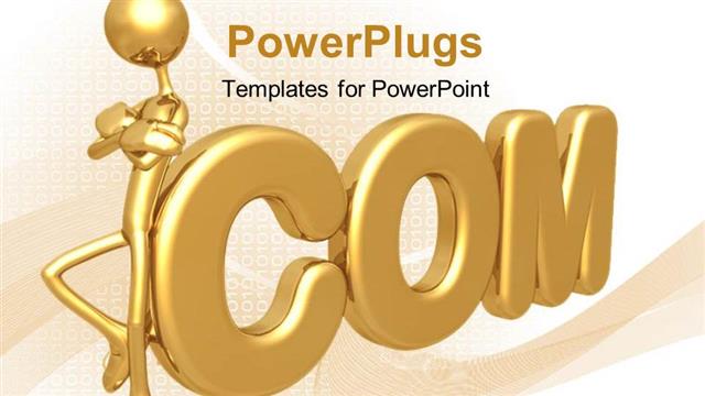  Presentation with web - A gold colored 3D figure resting on a text that spells out the word 