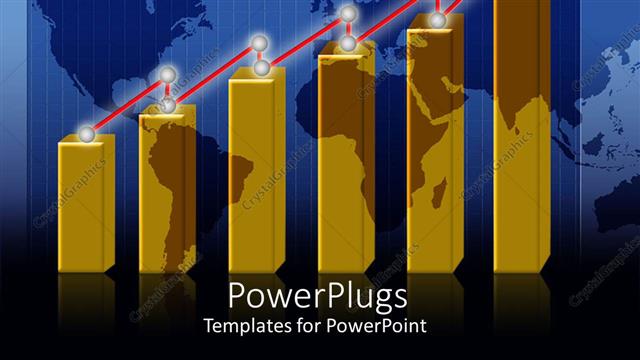  Presentation with blue gold - Gold colored bar chart on a blue map background