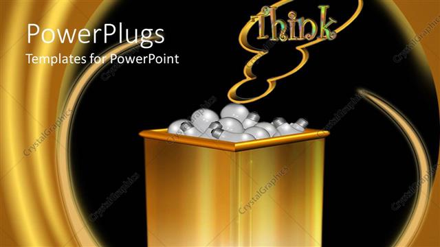  Presentation with text box - Gold colored box filled up with light bulbs with  THINK text