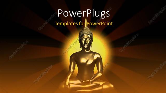  Presentation with buddha - A gold colored Buddha statue on a brown background