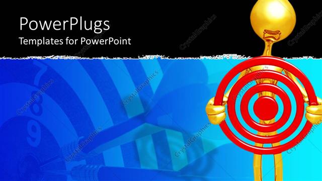  Presentation with red gold - A gold colored character holding a red dart board