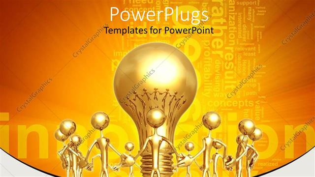  Presentation with bulb - Gold colored characters holding hands around a golden bulb