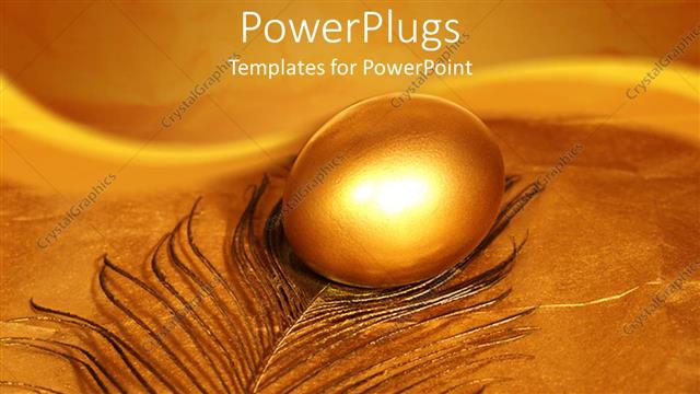  Presentation with feather - A gold colored egg on a dirty gold feather