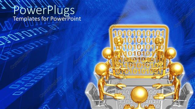  Presentation with meeting table - Gold colored human depictions sitting on a business table