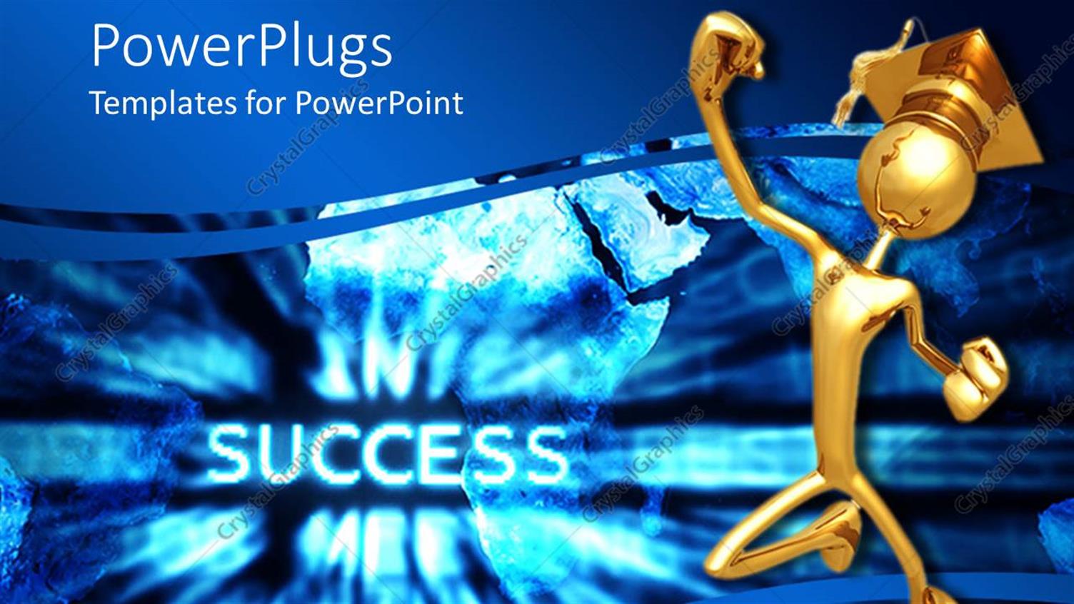 Featuring Gold Colored Human Figure with a Graduation Cap Happily Jumping