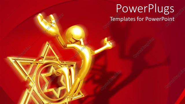  Presentation with star gold - A gold colored human figure jumping out of a star symbol