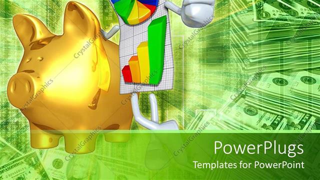  Presentation with bank - A gold colored piggy bank with a graph beside it