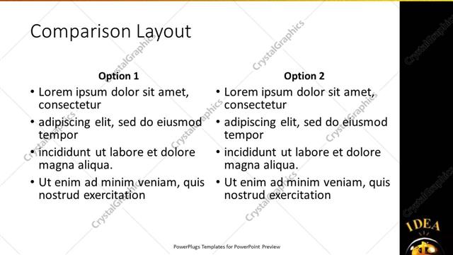 Comparison presentation slide layout