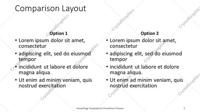 Comparison presentation slide layout