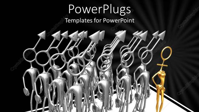  Presentation with inequality - Gold female figure with large group of silver male figures