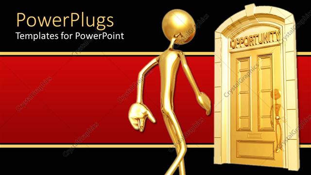  Presentation with red gold black - Gold figure approaching door of opportunity on red and black background