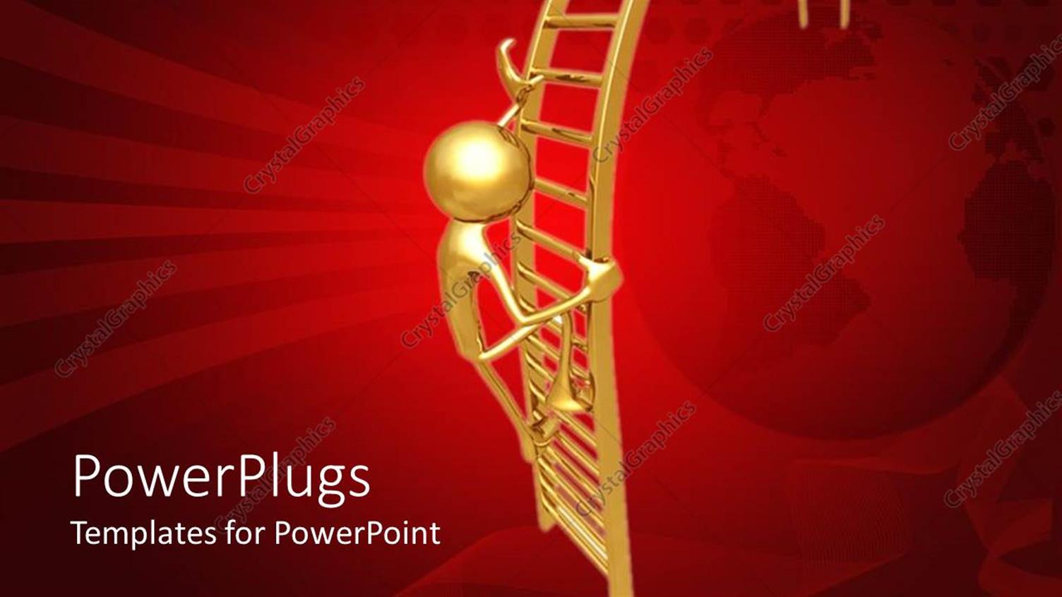 Featuring Gold Figure Climbing Arched Ladder on Red Background