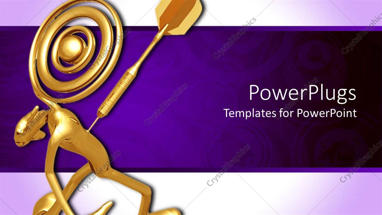 Featuring Gold Figure with Dart Protruding from Chest on Purple Background